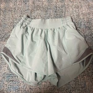 Size 4 Tall, Hotty Hot lulu lemon shorts. Light blue.